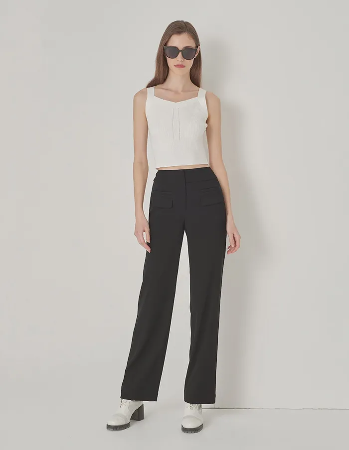 MARYLING Pants and Shorts Black Straight Pocket Trousers Black 8211 Women MARYLING Pants and Shorts Black Straight Pocket Trousers Black 8211 Women