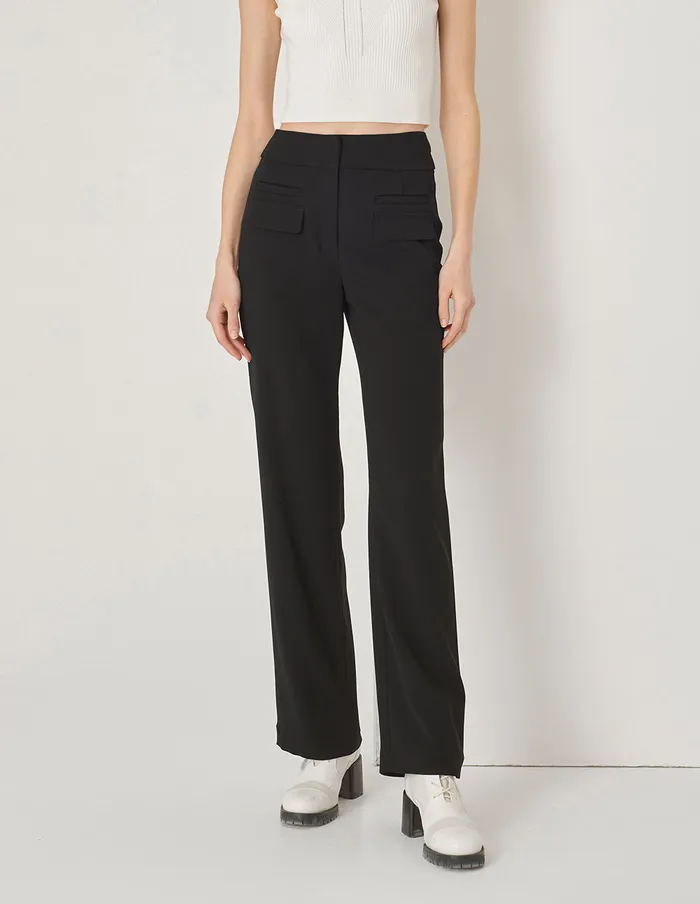 MARYLING Pants and Shorts Black Straight Pocket Trousers Black 8211 Women MARYLING Pants and Shorts Black Straight Pocket Trousers Black 8211 Women