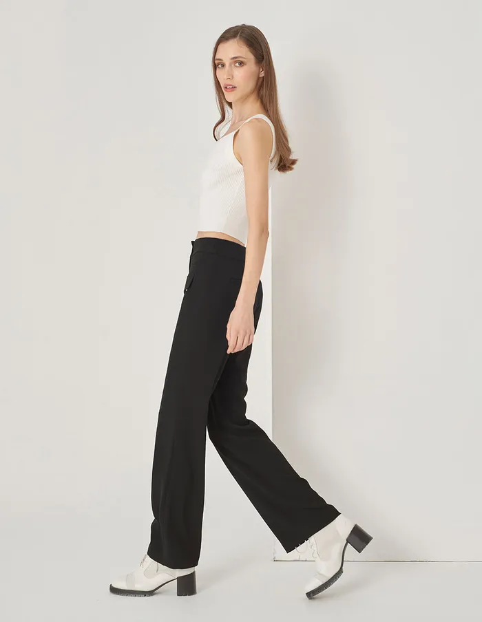 MARYLING Pants and Shorts Black Straight Pocket Trousers Black 8211 Women MARYLING Pants and Shorts Black Straight Pocket Trousers Black 8211 Women