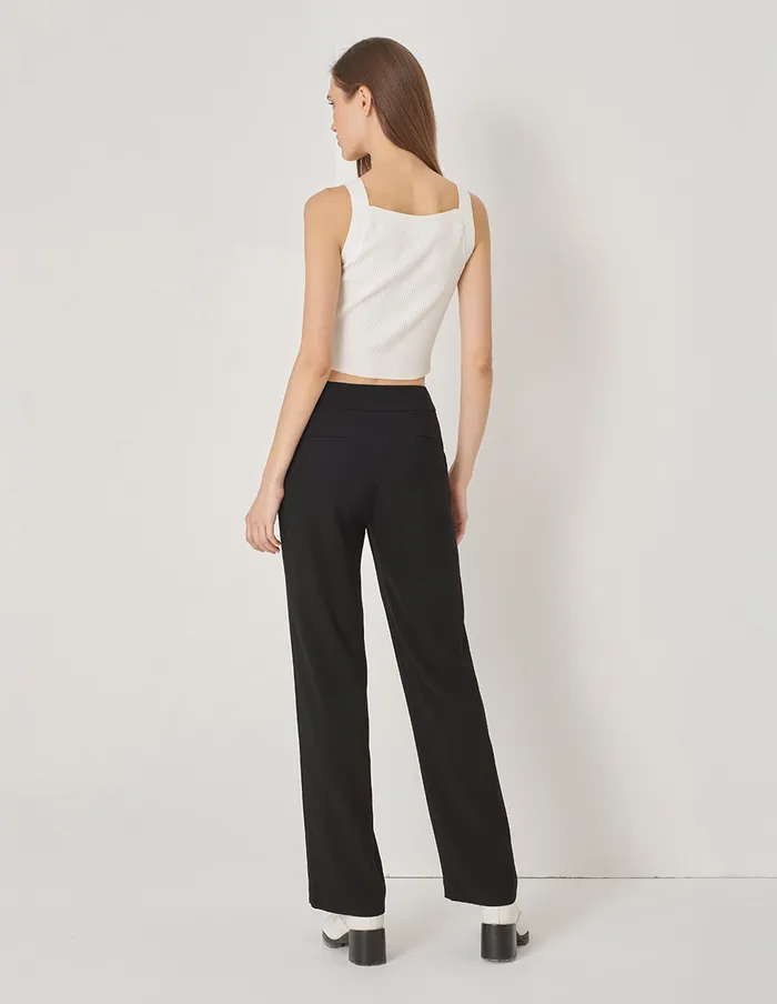 MARYLING Pants and Shorts Black Straight Pocket Trousers Black 8211 Women MARYLING Pants and Shorts Black Straight Pocket Trousers Black 8211 Women