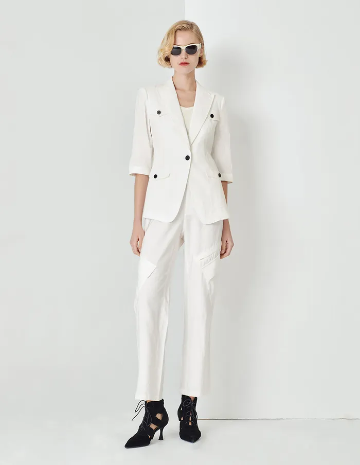 MARYLING Pants and Shorts Cargo Pocket Element Straightleg Trousers White 8211 Women MARYLING Pants and Shorts Cargo Pocket Element Straightleg Trousers White 8211 Women