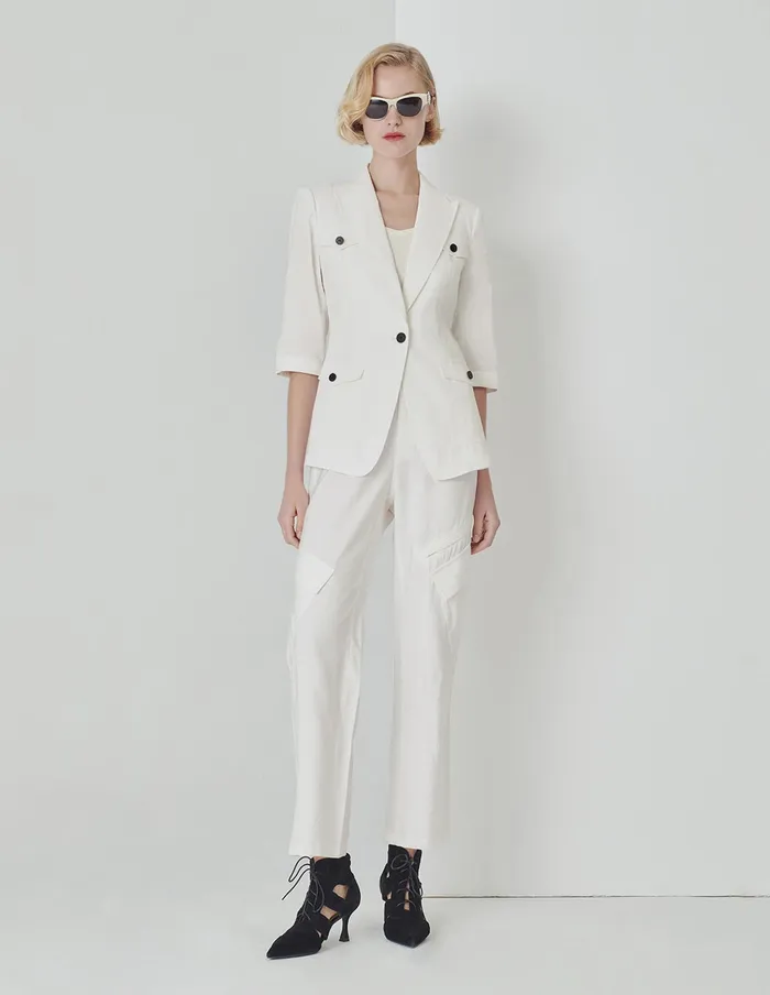 MARYLING Pants and Shorts Cargo Pocket Element Straightleg Trousers White 8211 Women MARYLING Pants and Shorts Cargo Pocket Element Straightleg Trousers White 8211 Women