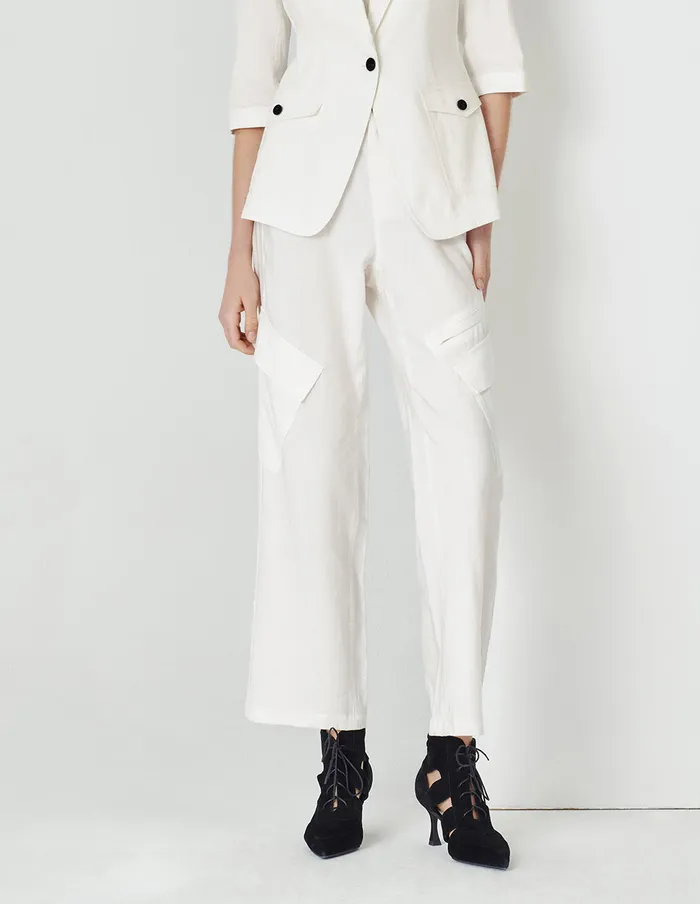 MARYLING Pants and Shorts Cargo Pocket Element Straightleg Trousers White 8211 Women MARYLING Pants and Shorts Cargo Pocket Element Straightleg Trousers White 8211 Women