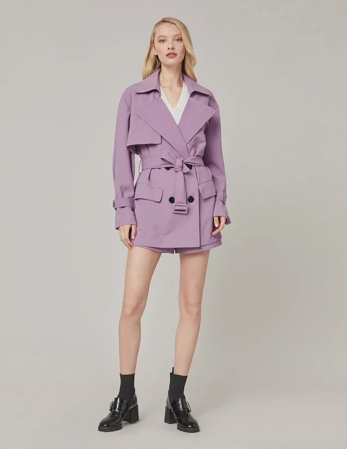 MARYLING Pants and Shorts CONTRAST BUTTON EMBELLISHED TWILL SHORTS Plum 8211 Women