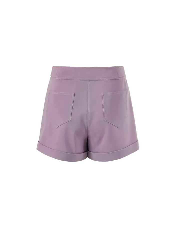 MARYLING Pants and Shorts CONTRAST BUTTON EMBELLISHED TWILL SHORTS Plum 8211 Women