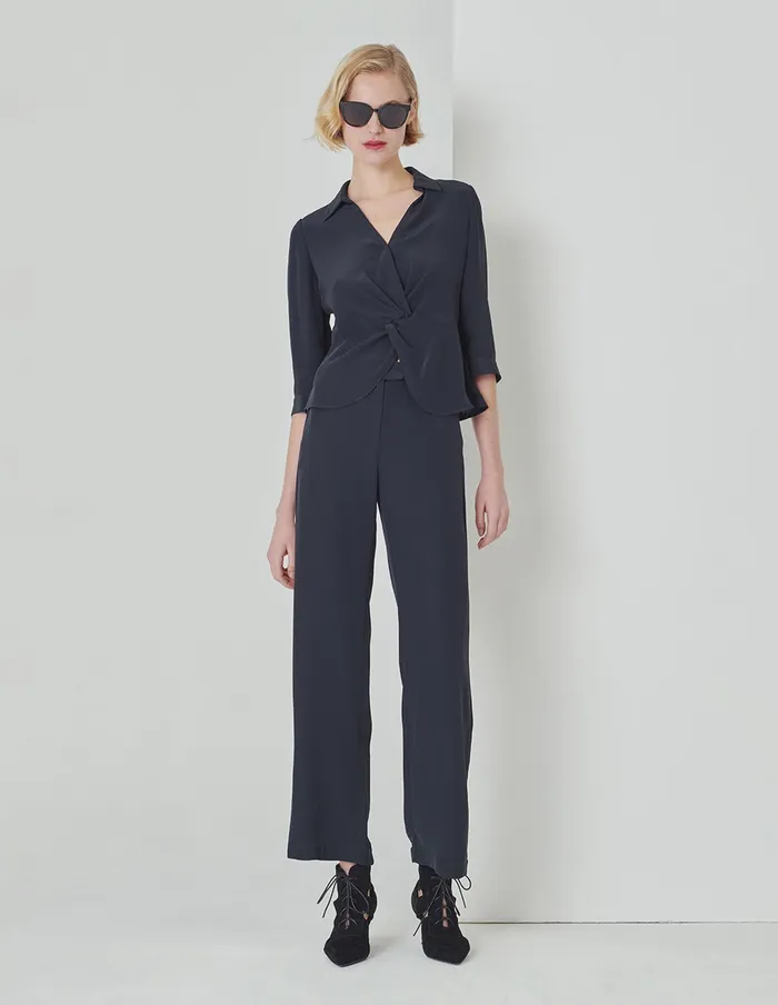 MARYLING Pants and Shorts Dark Blue Straight Wide Leg Pants Blue 8211 Women MARYLING Pants and Shorts Dark Blue Straight Wide Leg Pants Blue 8211 Women