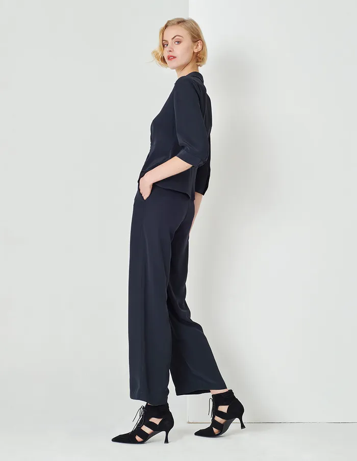 MARYLING Pants and Shorts Dark Blue Straight Wide Leg Pants Blue 8211 Women MARYLING Pants and Shorts Dark Blue Straight Wide Leg Pants Blue 8211 Women