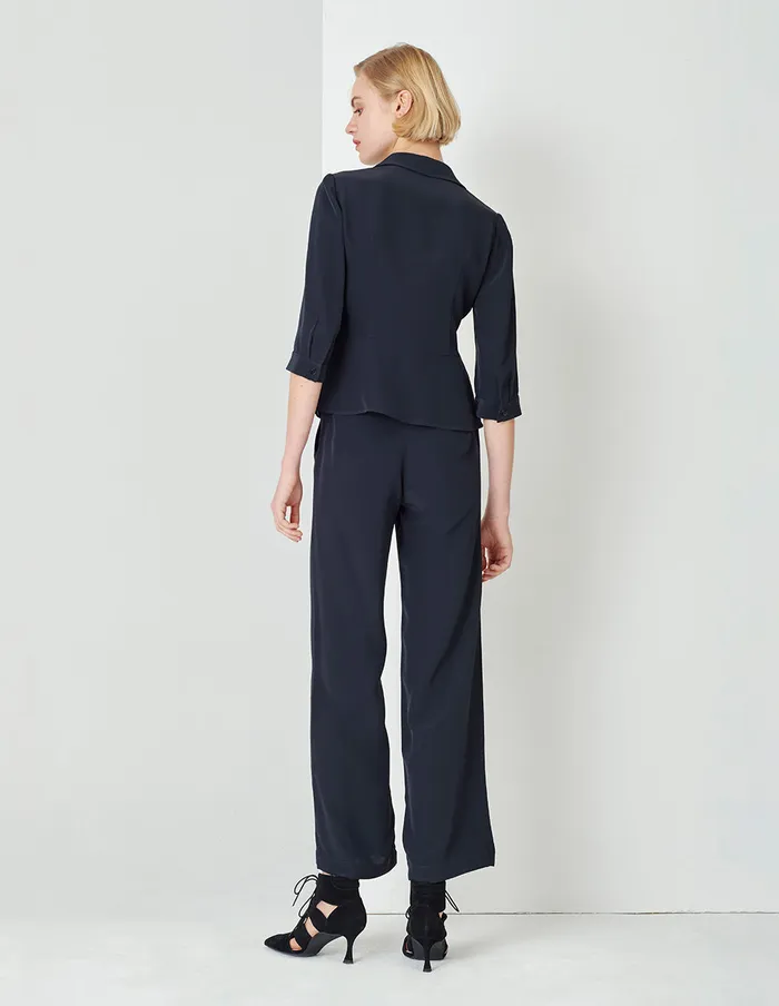 MARYLING Pants and Shorts Dark Blue Straight Wide Leg Pants Blue 8211 Women MARYLING Pants and Shorts Dark Blue Straight Wide Leg Pants Blue 8211 Women