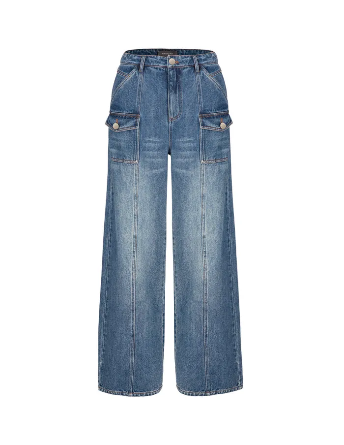 MARYLING Pants and Shorts Denim Blue Pocket WorkStyle Jeans Denim 8211 Women MARYLING Pants and Shorts Denim Blue Pocket WorkStyle Jeans Denim 8211 Women