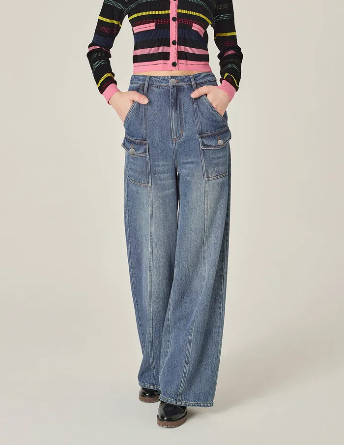 MARYLING Pants and Shorts Denim Blue Pocket WorkStyle Jeans Denim 8211 Women MARYLING Pants and Shorts Denim Blue Pocket WorkStyle Jeans Denim 8211 Women