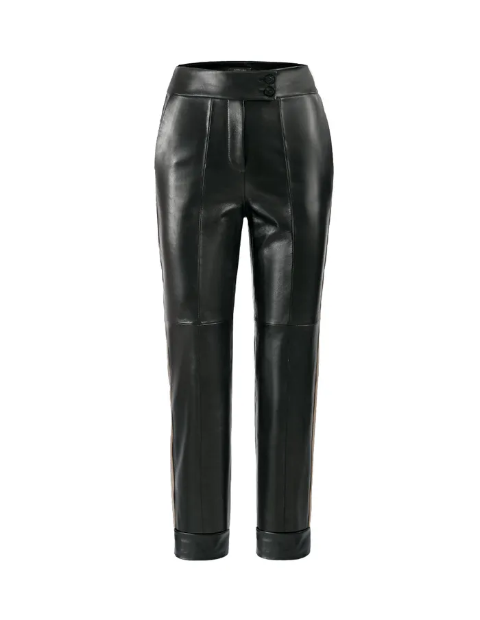 MARYLING Pants and Shorts HighWaist Straight Roll Leg Leather Pants Black 8211 Women MARYLING Pants and Shorts HighWaist Straight Roll Leg Leather Pants Black 8211 Women
