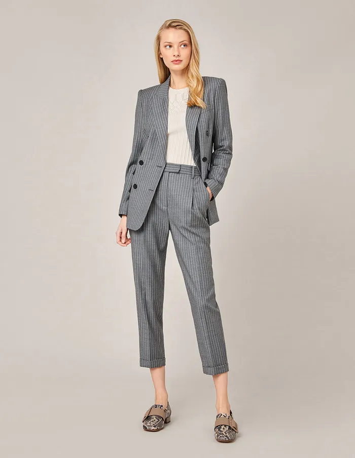 MARYLING Pants and Shorts STRIPE CROP LEG SUITING PANTS Dark Gray 8211 Women