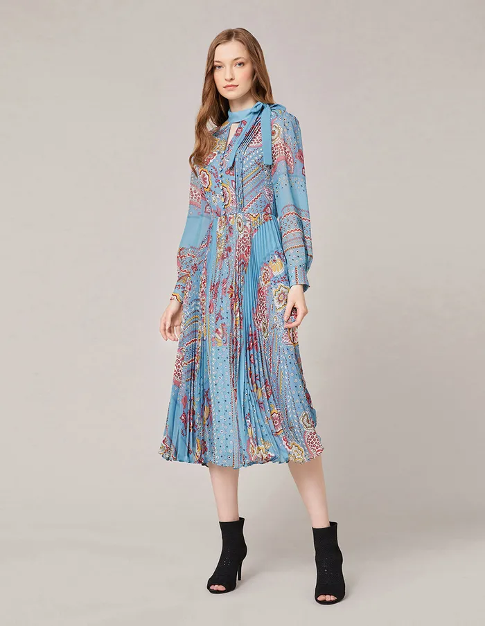 MARYLING Printed Dress Georgette Artistic Print VNeck Pleated Midi Dress Light Sky Blue 8211 Women MARYLING Printed Dress Georgette Artistic Print VNeck Pleated Midi Dress Light Sky Blue 8211 Women