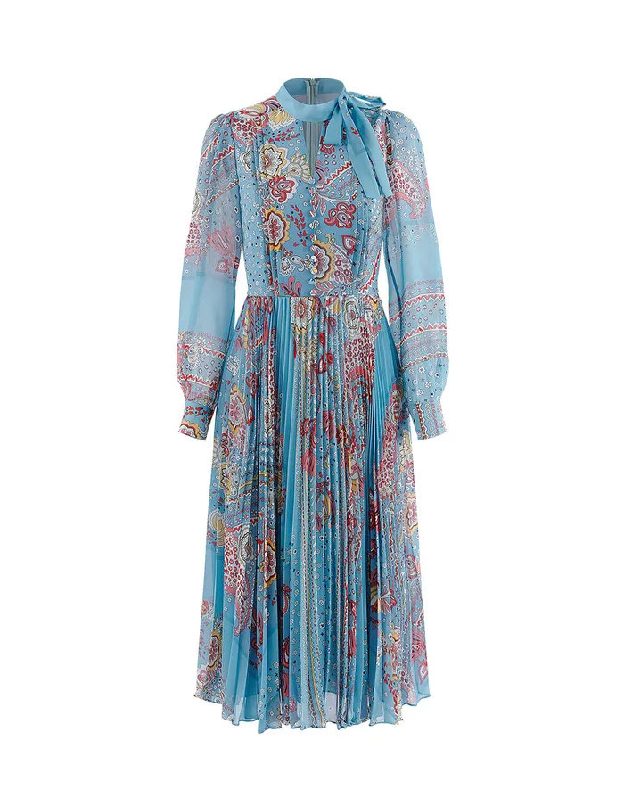 MARYLING Printed Dress Georgette Artistic Print VNeck Pleated Midi Dress Light Sky Blue 8211 Women MARYLING Printed Dress Georgette Artistic Print VNeck Pleated Midi Dress Light Sky Blue 8211 Women