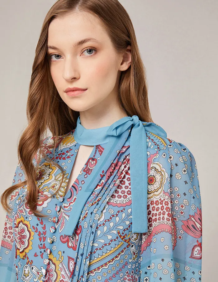 MARYLING Printed Dress Georgette Artistic Print VNeck Pleated Midi Dress Light Sky Blue 8211 Women MARYLING Printed Dress Georgette Artistic Print VNeck Pleated Midi Dress Light Sky Blue 8211 Women