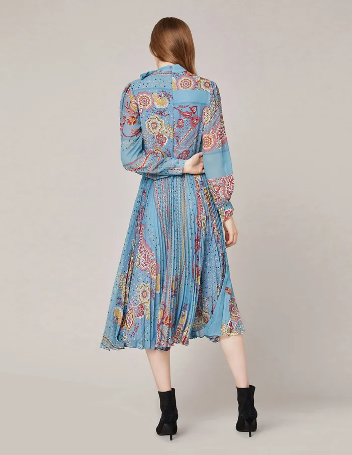 MARYLING Printed Dress Georgette Artistic Print VNeck Pleated Midi Dress Light Sky Blue 8211 Women MARYLING Printed Dress Georgette Artistic Print VNeck Pleated Midi Dress Light Sky Blue 8211 Women