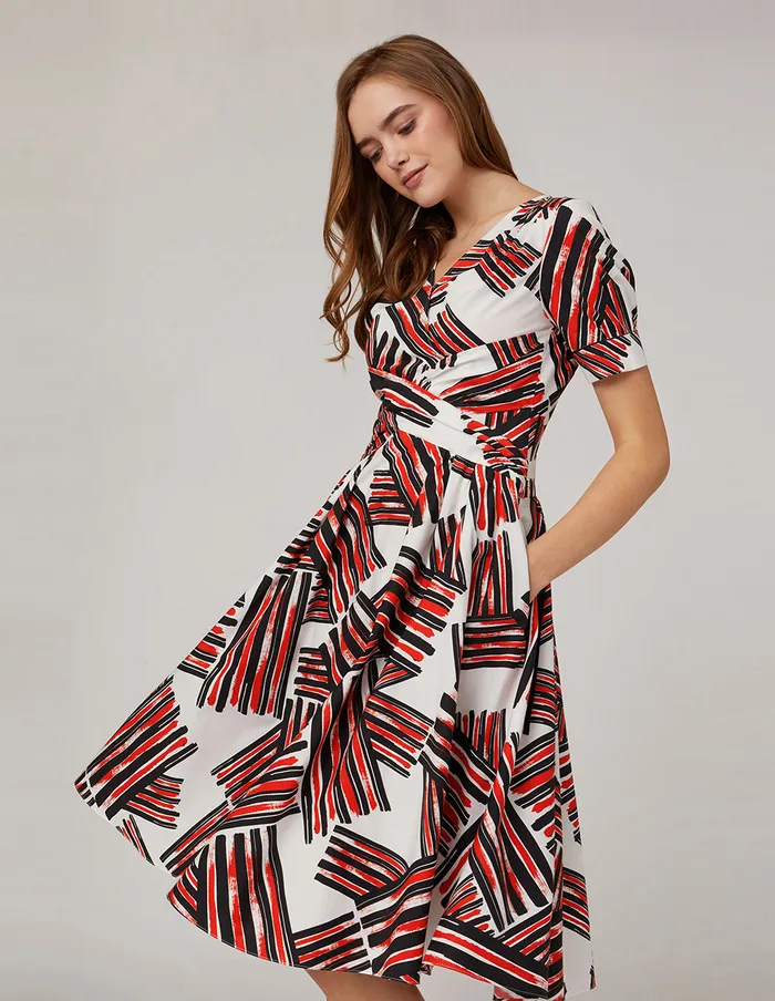 MARYLING Printed Dress VNeck Puffed Sleeves Dress Mix 8211 Women MARYLING Printed Dress VNeck Puffed Sleeves Dress Mix 8211 Women