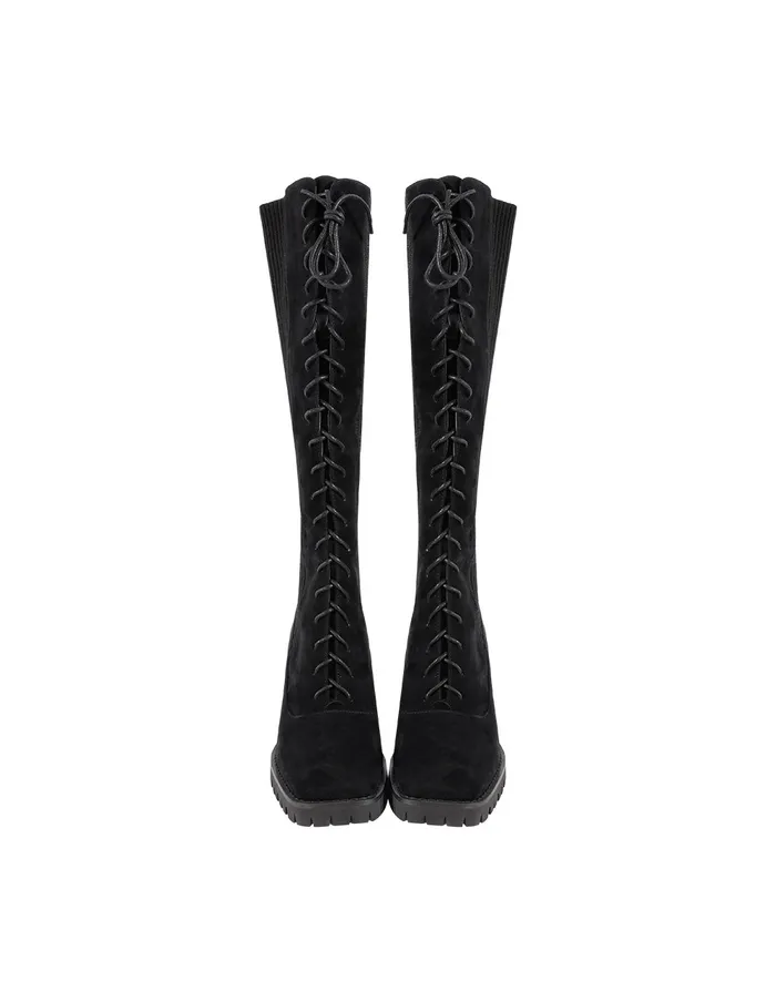 MARYLING Shoes Square Toe Highheeled Knitted Stitched Sheepskin Boots Black 8211 Women MARYLING Shoes Square Toe Highheeled Knitted Stitched Sheepskin Boots Black 8211 Women