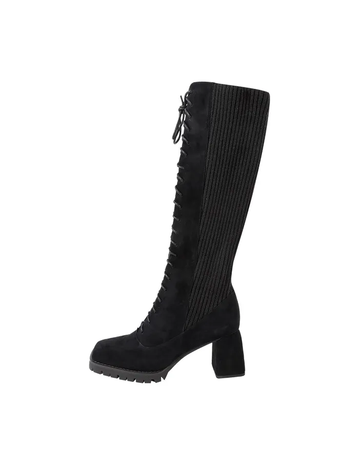 MARYLING Shoes Square Toe Highheeled Knitted Stitched Sheepskin Boots Black 8211 Women MARYLING Shoes Square Toe Highheeled Knitted Stitched Sheepskin Boots Black 8211 Women