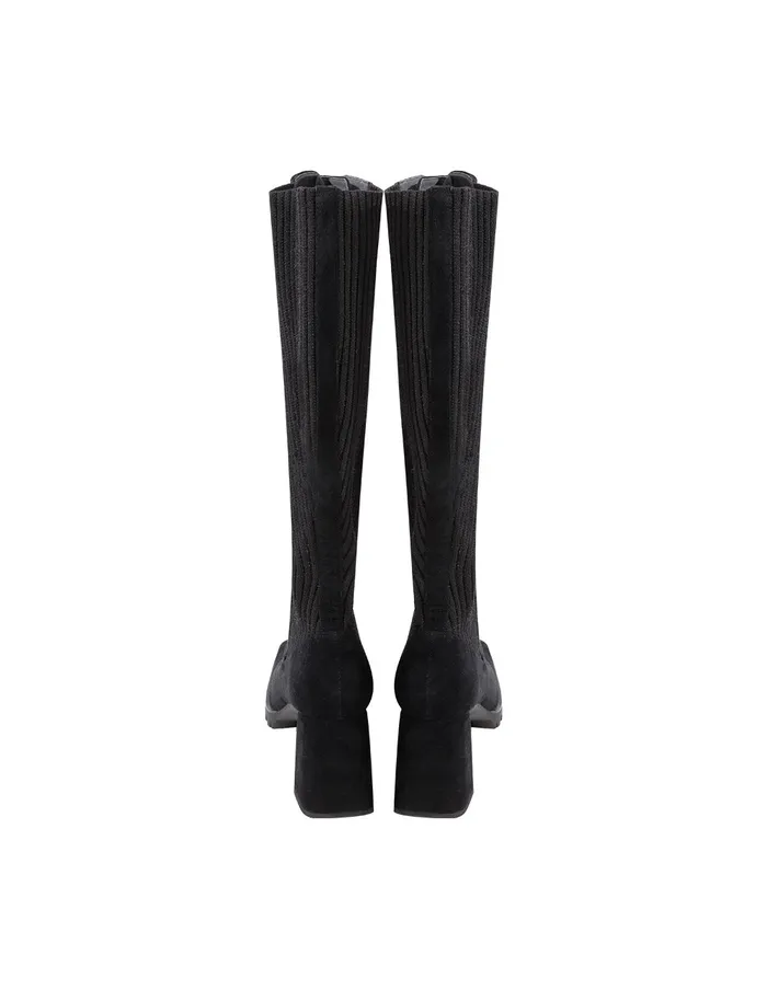 MARYLING Shoes Square Toe Highheeled Knitted Stitched Sheepskin Boots Black 8211 Women MARYLING Shoes Square Toe Highheeled Knitted Stitched Sheepskin Boots Black 8211 Women