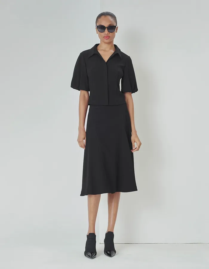 MARYLING Skirts Black CurveCut Bright Line Detail Skirt Black 8211 Women MARYLING Skirts Black CurveCut Bright Line Detail Skirt Black 8211 Women