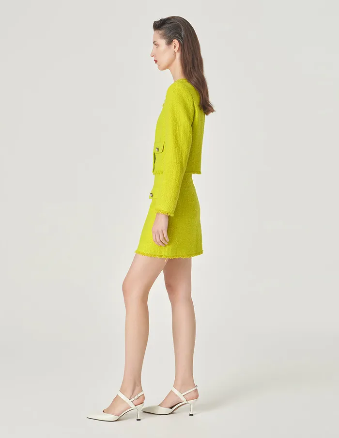MARYLING Skirts Bright Yellow Contrast Button Tweed Skirt Yellow 8211 Women MARYLING Skirts Bright Yellow Contrast Button Tweed Skirt Yellow 8211 Women