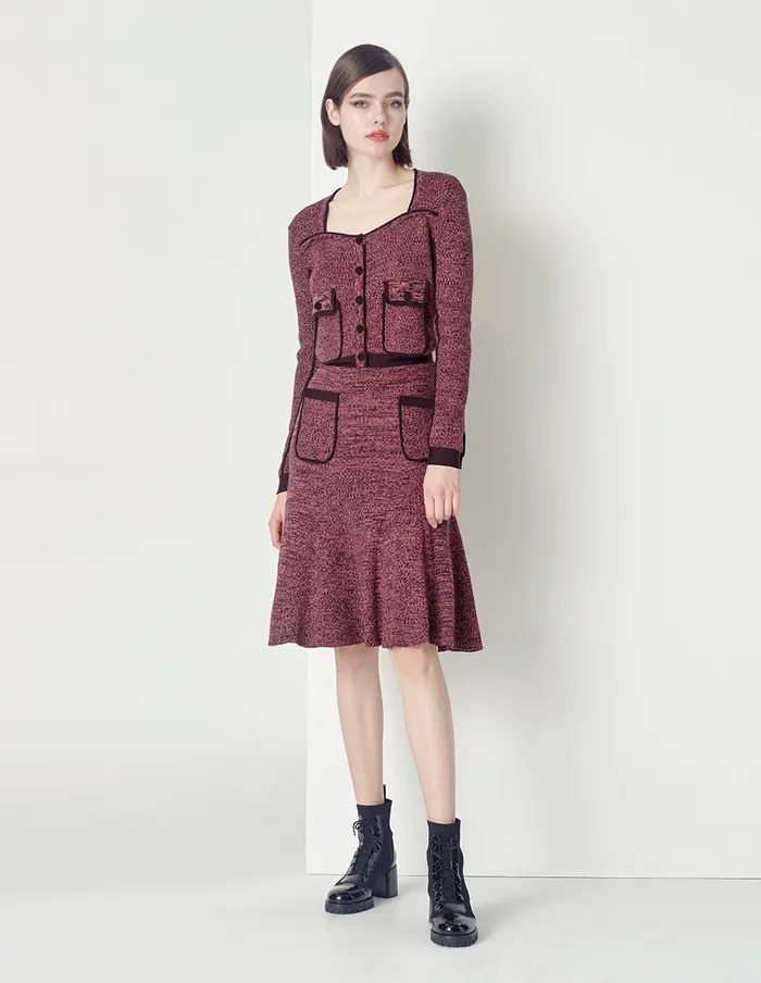 MARYLING Skirts Burgundy Red Contrast Knitted Skirt Mix 8211 Women
