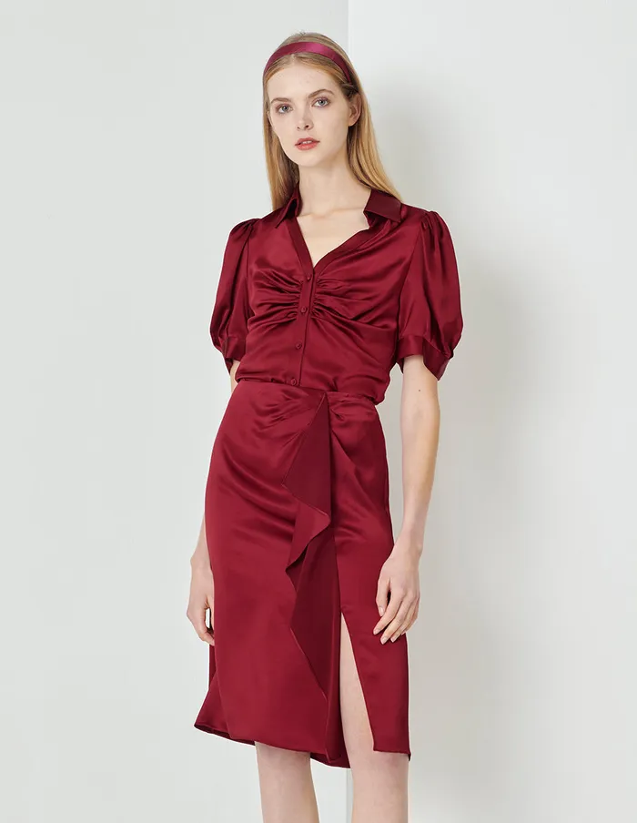 MARYLING Skirts Burgundy Ruffle Mermaid Skirt Red 8211 Women MARYLING Skirts Burgundy Ruffle Mermaid Skirt Red 8211 Women
