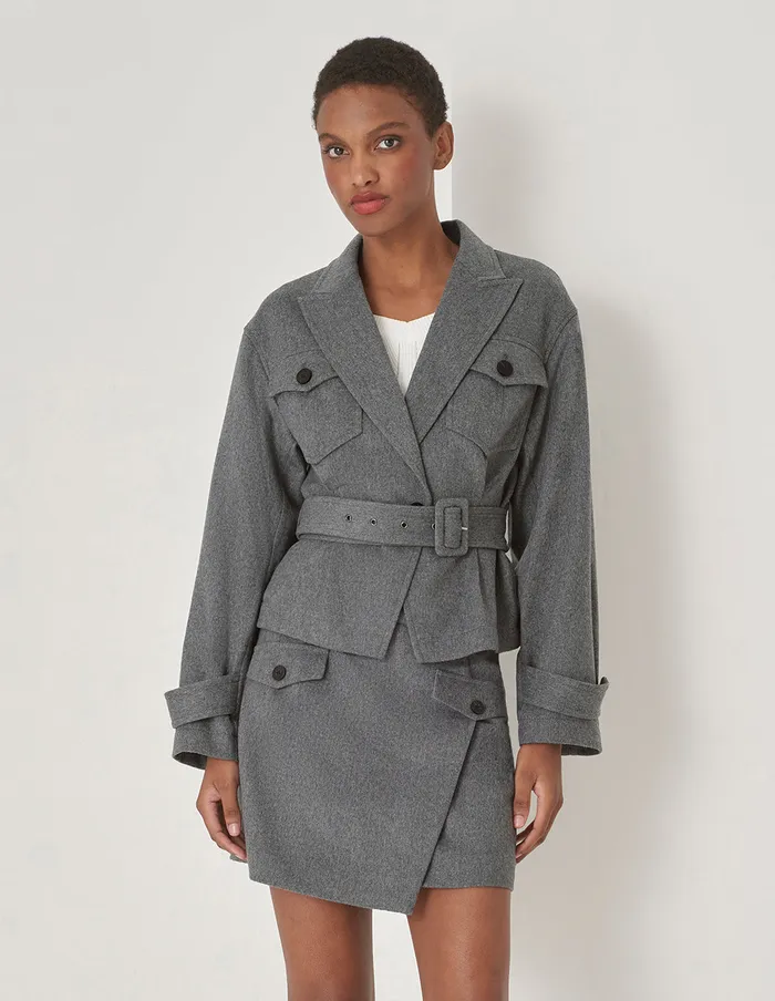 MARYLING Skirts Gray Contrast Button Detail Small A Skirt Grey 8211 Women MARYLING Skirts Gray Contrast Button Detail Small A Skirt Grey 8211 Women