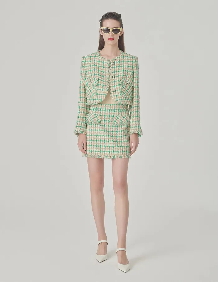 MARYLING Skirts Plaid Tweed Small A Line Skirt Green 8211 Women MARYLING Skirts Plaid Tweed Small A Line Skirt Green 8211 Women