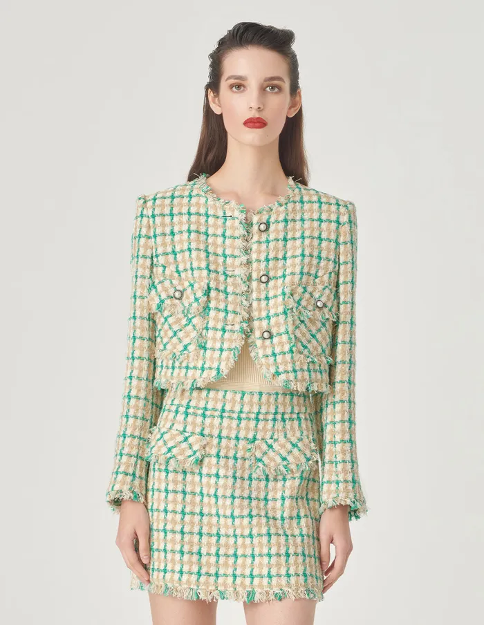 MARYLING Skirts Plaid Tweed Small A Line Skirt Green 8211 Women MARYLING Skirts Plaid Tweed Small A Line Skirt Green 8211 Women