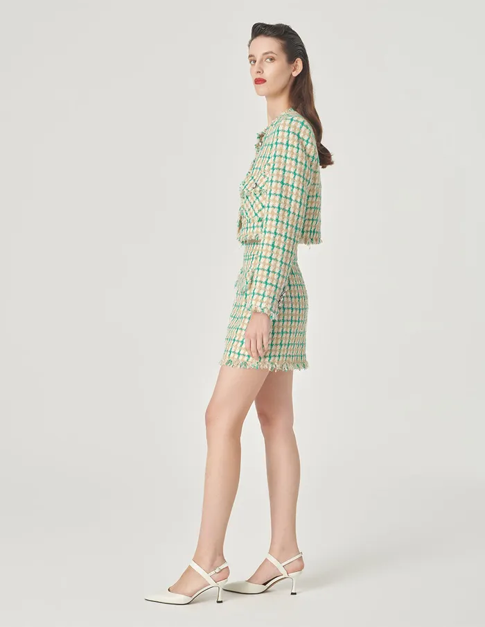 MARYLING Skirts Plaid Tweed Small A Line Skirt Green 8211 Women MARYLING Skirts Plaid Tweed Small A Line Skirt Green 8211 Women