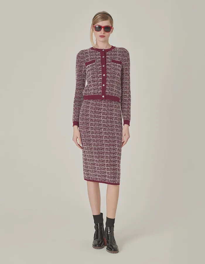 MARYLING Skirts Red and Black Plaid Imitation Tweed Knitted KneeLength Straight Skirt Checkes 8211 Women MARYLING Skirts Red and Black Plaid Imitation Tweed Knitted KneeLength Straight Skirt Checkes 8211 Women
