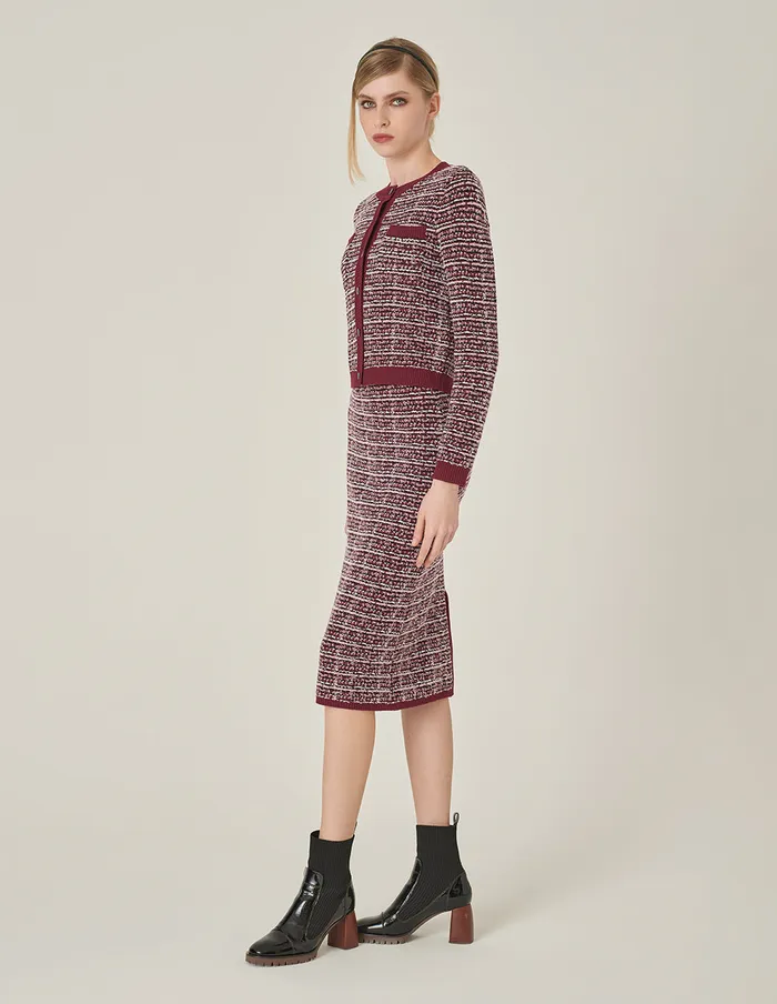 MARYLING Skirts Red and Black Plaid Imitation Tweed Knitted KneeLength Straight Skirt Checkes 8211 Women MARYLING Skirts Red and Black Plaid Imitation Tweed Knitted KneeLength Straight Skirt Checkes 8211 Women