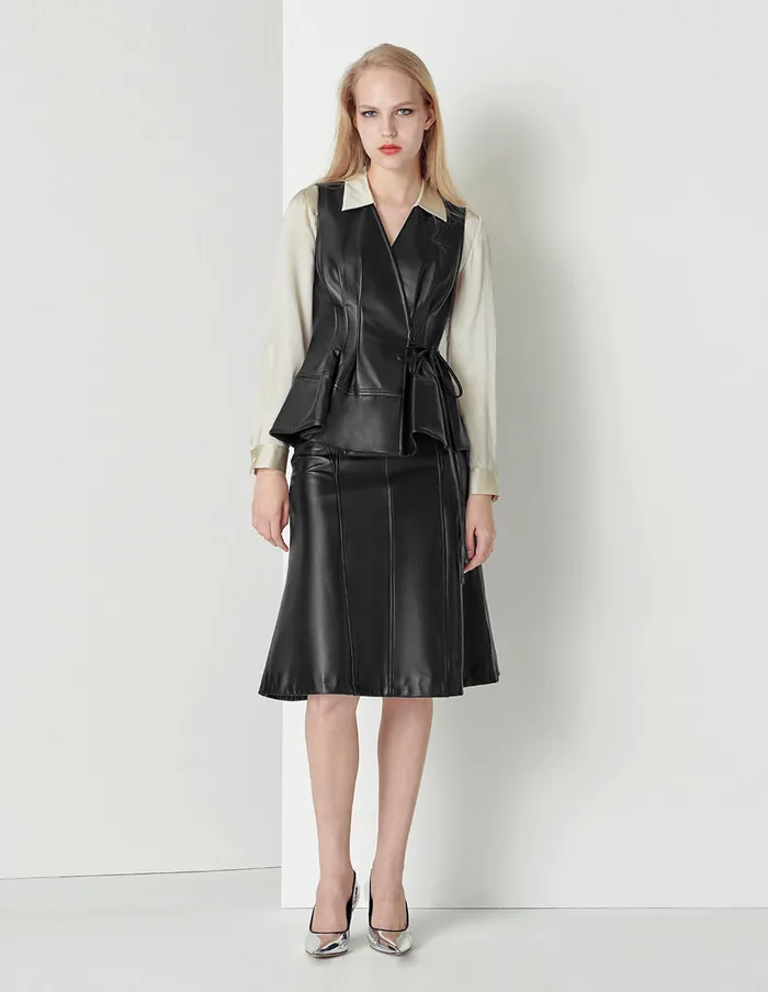 MARYLING Skirts Small Fishtail Split Sheepskin Skirt Black 8211 Women