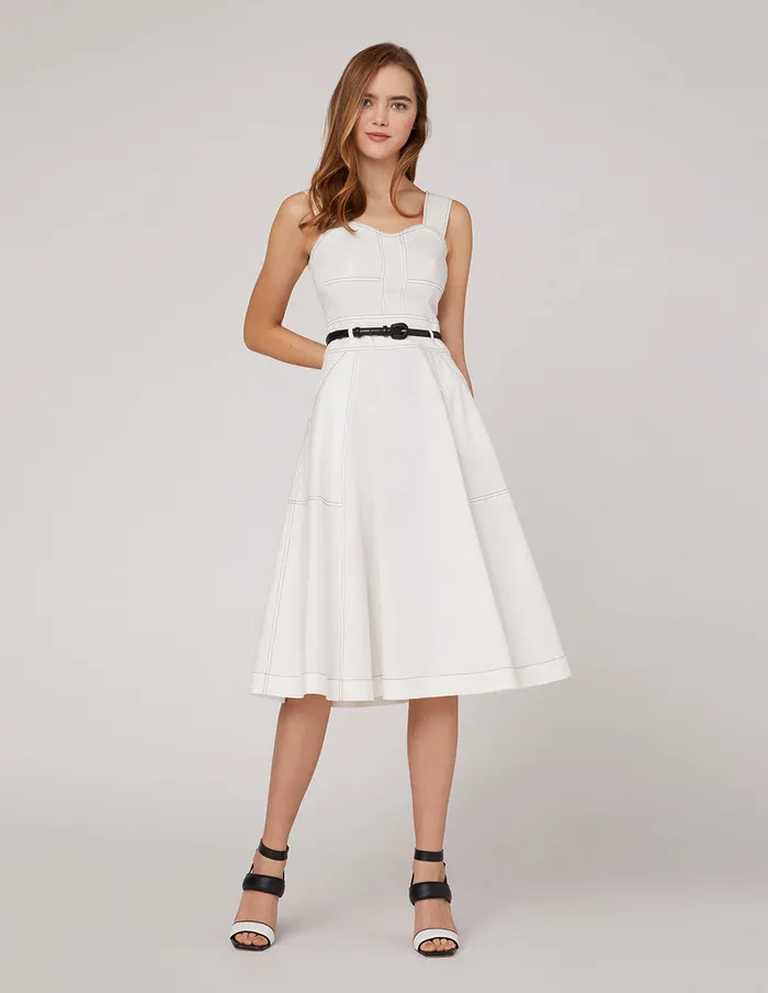 MARYLING Slip Dress Black Belt Wide Shoulder Vest Dress White 8211 Women