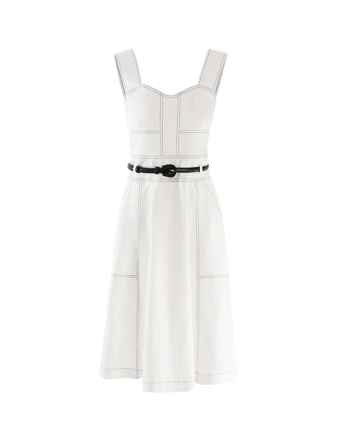 MARYLING Slip Dress Black Belt Wide Shoulder Vest Dress White 8211 Women MARYLING Slip Dress Black Belt Wide Shoulder Vest Dress White 8211 Women