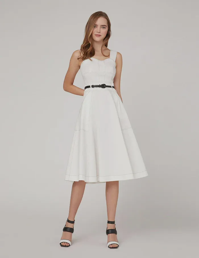 MARYLING Slip Dress Black Belt Wide Shoulder Vest Dress White 8211 Women MARYLING Slip Dress Black Belt Wide Shoulder Vest Dress White 8211 Women