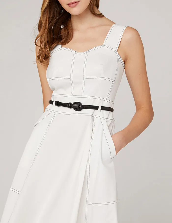 MARYLING Slip Dress Black Belt Wide Shoulder Vest Dress White 8211 Women MARYLING Slip Dress Black Belt Wide Shoulder Vest Dress White 8211 Women