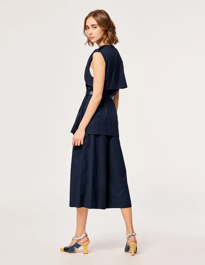 MARYLING Slip Dress Lapel Sleeveless Belted Vest Dark Blue 8211 Women