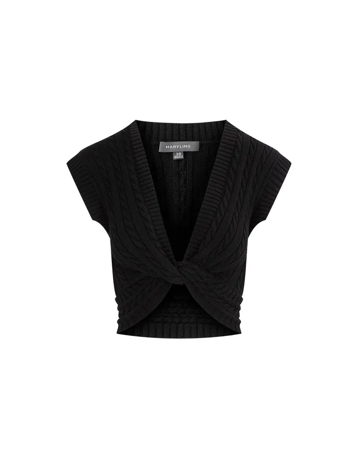 MARYLING Vest Black VNeck Knot Waist Vest Black 8211 Women MARYLING Vest Black VNeck Knot Waist Vest Black 8211 Women