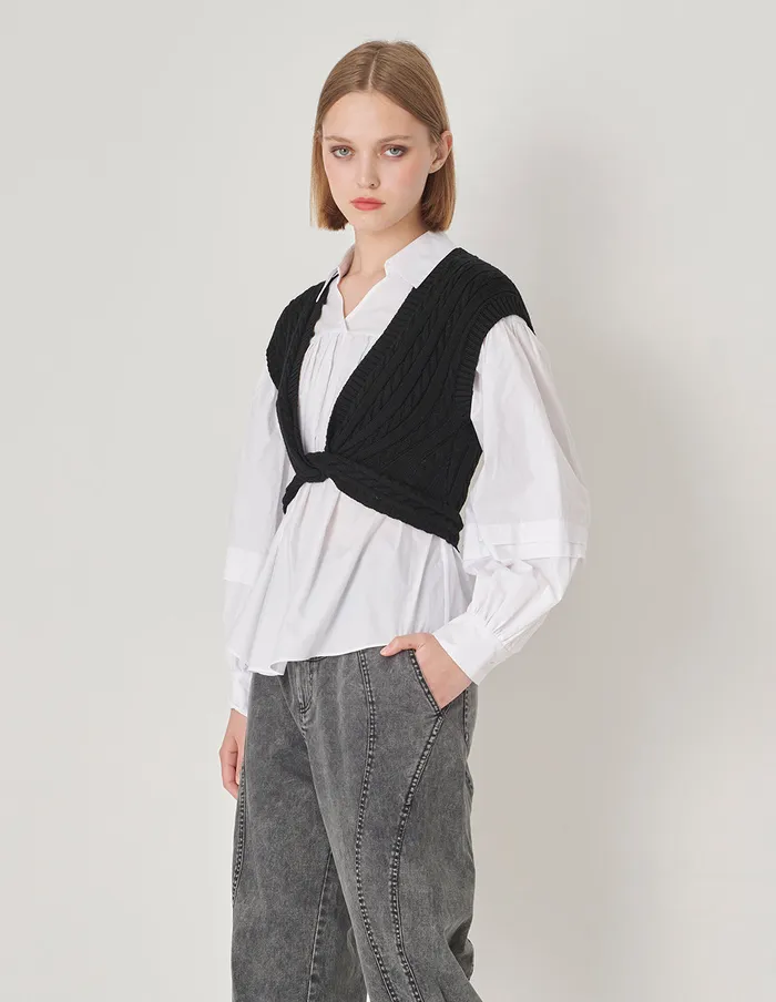 MARYLING Vest Black VNeck Knot Waist Vest Black 8211 Women MARYLING Vest Black VNeck Knot Waist Vest Black 8211 Women