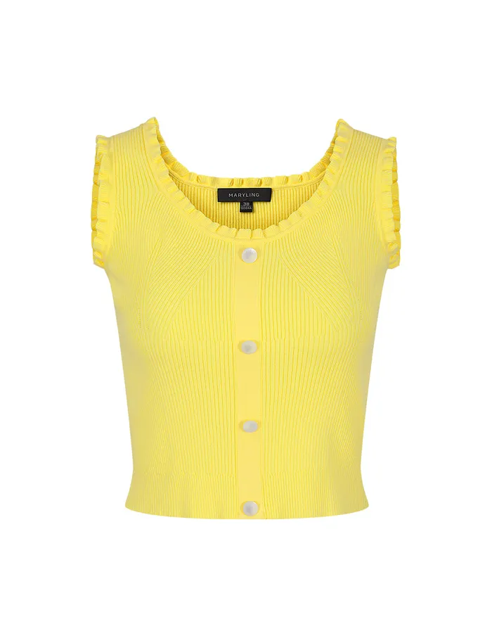 MARYLING Vest EarringCollar Geometric Stripe Knitted Vest Yellow 8211 Women MARYLING Vest EarringCollar Geometric Stripe Knitted Vest Yellow 8211 Women