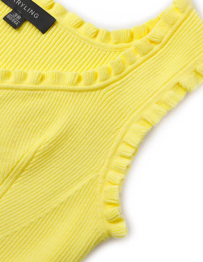 MARYLING Vest EarringCollar Geometric Stripe Knitted Vest Yellow 8211 Women MARYLING Vest EarringCollar Geometric Stripe Knitted Vest Yellow 8211 Women