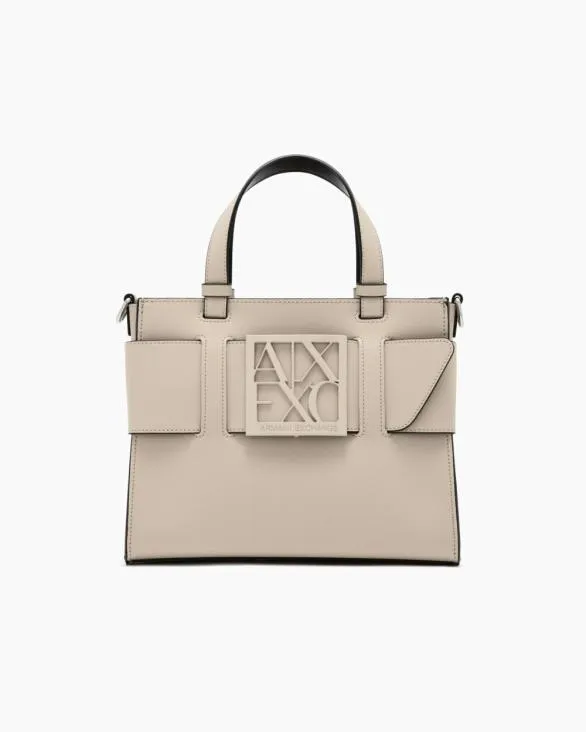 Medium Tote Bag With Double Handles And Shoulder Strap Beige Women Armani Shoppers