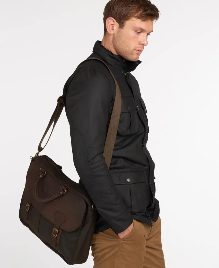 Men Bags and Luggage Barbour Wax Leather Briefcase Navy