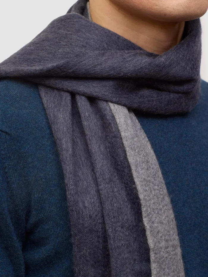Men Begg X Co Scarves Arran Reversible Oversized Cashmere Scarf Navy Grey
