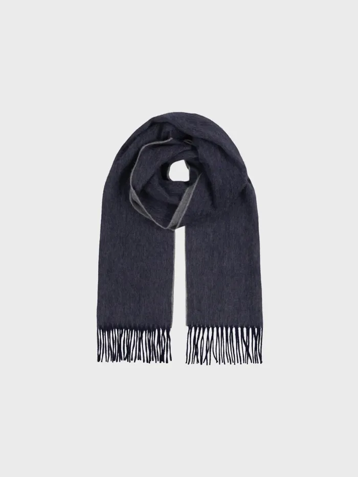 Men Begg X Co Scarves Arran Reversible Oversized Cashmere Scarf Navy Grey