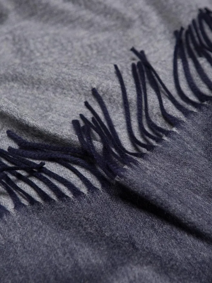 Men Begg X Co Scarves Arran Reversible Oversized Cashmere Scarf Navy Grey