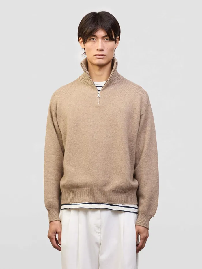 Men Begg X Co Sweaters Jock Half Zip Cashmere Sweater Brown Undyed